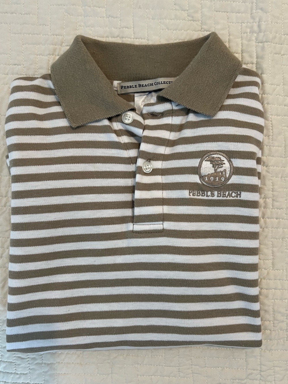 Pebble Beach Kids Tan White Golf Polo 100% Cotton Size 6